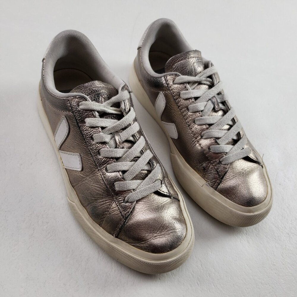 Veja Campo Chromefree Leather Sneaker Womens 6 Bronze White Lace Up Shoe FLAW